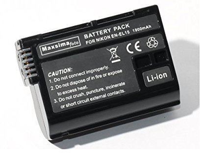 Maxsimafoto ENEL15, EN-EL15 Batterie pour appareils Photo numériques Nikon D600, D610, D800, D810, D7000, D7100, D7200, Nikon 1 V1 1900 mAh
