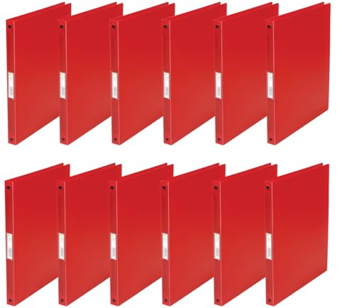 Q-Connect KF02920 Ringbuch / 12 Stück/ A4 4-Ring 16 mm/Farbe: Rot Transparent/aus Starkem Transluzente PP-Folie / 22 mm Rücken/Ringhefter Plastik/Ringordner Schmal Dünne Ordner