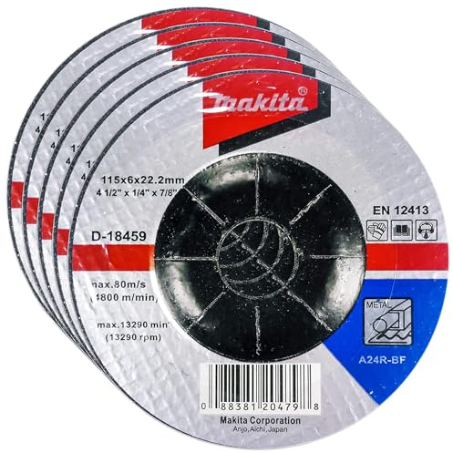 Makita 5 Pack - 4 1 2 Grinding Wheel for Grinders - Aggressive Grinding for Metal - 4-1/2 x 1/4 x 7/8-Inch | Depressed