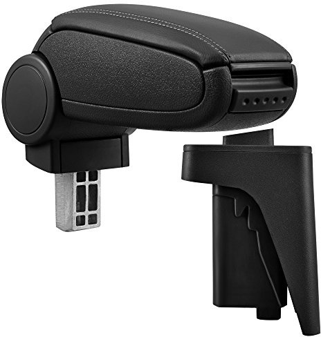 [pro.tec] Reposabrazos central Apoyabrazos para Coches con Compartimento Consola Plegable tapizado - polipiel - negro con costuras de color negro