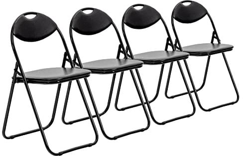 Harbour Housewares Black Padded Folding Chairs - Pack of 4 Portable Folding Chairs for Dining, Office, Vanity, Makeup, Study & Home Soft Padded Seating Small Desk Seats