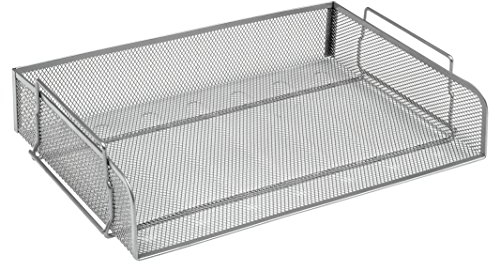 OSCO Silver Wiremesh Stacking Letter Tray | A4 Landscape | Easily Stackable | Desk File Organiser | Paper Storage | Office Document Sorter | No Risers Required | H8.2 x W35 D24.5 cm
