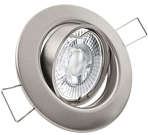 trendlights24 Decora Decken Einbauleuchte; 12V Niedervolt; rund; schwenkbar; ohne Leuchtmittel; Edelstahl Optik gebürstet; schwenkbar