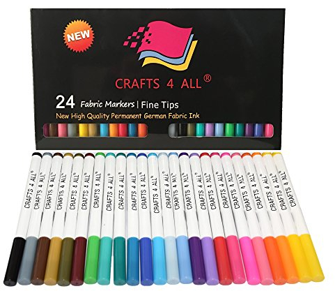 Crafts 4 ALL Fabric Markers Pens Permanent Color Art Markers 24 SET Premium Graffiti Fine Tip MINIMAL BLEED Child safe & non-toxic.