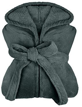 npluseins extra weicher Kapuzen-Bademantel aus Kuschelfleece - in modernen Farben und verschiedenen Größen - Unisex & wadenlang, L, anthrazit