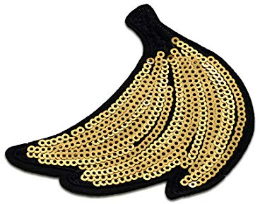 Banane Obst Frucht mit Pailletten - Aufnäher, Bügelbild, Aufbügler, Applikationen, Patches, Flicken, zum aufbügeln, Größe: 9,5 x 7 cm