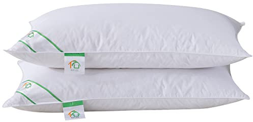 SUFUEE Goose Feather and Down Pillows Pair, Luxury Pillows with 100% Cotton Cover, Medium and Soft Firmness, Hotel Quality(48X74cm)