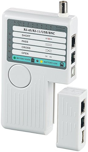 7links Netzwerktester: 4in1-Kabeltester mit Tasche, für RJ-45, RJ-11, BNC und USB Typ A auf B (Telefon-Kabeltester, RJ11-Kabel-Tester, Router)