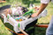 The Little Burros Burro Buddy USA Made Lawn/Garden Tray for 4-6 cu. ft. Wheelbarrows, Holds Tools, Drinks & Water Tight Storage for Phone, Wheelbarrow Not Included, Blue with Green Accents