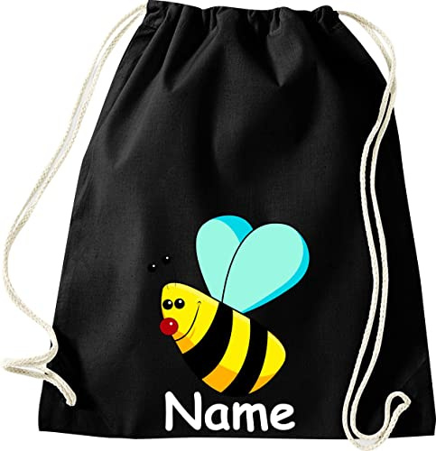 Shirtinstyle Turnbeutel, Tiere Biene mit Wunschnamen, Kinder, Stoffbeutel, Kinderrucksack, Jute, Gymsack,