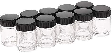 Tenlacum Airbrush-Flaschen aus Glas und PP, 22 ml, mit Kunststoffdeckel, für Airbrushpistolen, 10 Stück