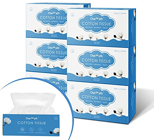 Charmyth Disposable Face Towel 600 Count, Cotton USA Dry Wipes for Adults Baby, Facial Tissues Box Multipack unscented Soft for Sensitive Skin