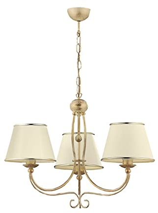 Licht-Erlebnisse Kronleuchter Shabby Gold Ecru mit Schirmchen Ø67cm Esszimmerlampe Wohnzimmer Pendelleuchte