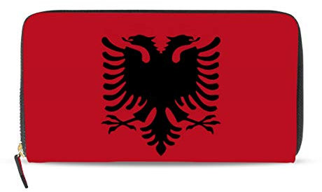 Albanien Flagge Damen Leder Geldbörse Clutch, Kartenhalter Geldbörse Handtasche Geschenk für Sie Mädchen