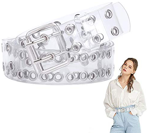 LWZko Durchsichtiger Gürtel, Kindergürtel Mädchen, Damen Gürtel Mode, Vintage und Modisch PVC Transparenter Doppelter Ösengürtel für Frauen, Teenager Mädchen, Jeans Hosen
