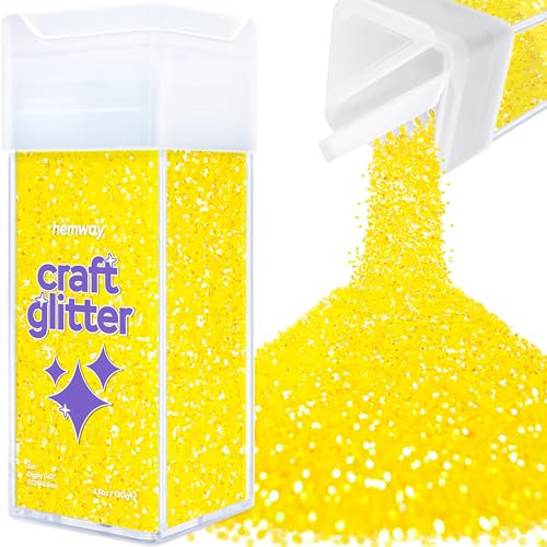 Hemway Premium Craft Glitter Shaker - Fluorescent Yellow | 130g Chunky Metallic Flake Sequins for Resin & Epoxy Crafts | Craft Supplies for Festival, Tumblers, Body, Face, Eye & Nail Art
