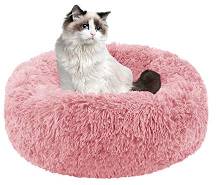 Beruhigendes Katzenbett, Donut-Kuschelnest, warmes, weiches Plüschkissen für Hunde und Katzen, mit gemütlichem Schwamm, rutschfeste Unterseite, für kleine, mittelgroße Haustiere, zum Schlummern,