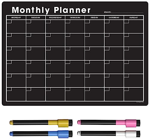 TMS A3 Monthly Planner Whiteboard | Magnetic Fridge Calendar for Meal Prep, Work or Family Planning | Made in the UK (A3, Black Chalkboard)