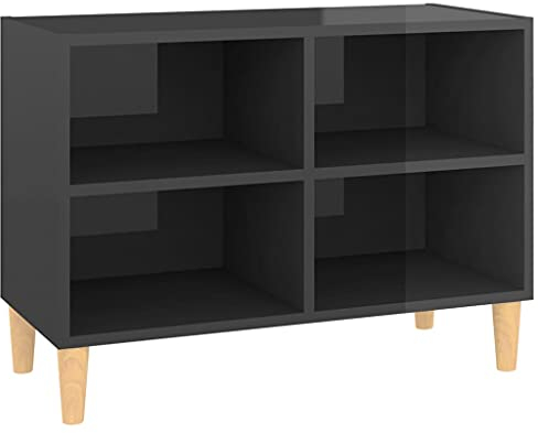 vidaXL TV Schrank mit Massivholz-Beinen Lowboard Fernsehschrank Fernsehtisch Sideboard HiFi-Schrank TV Möbel Tisch Board Hochglanz-Grau 69,5x30x50cm