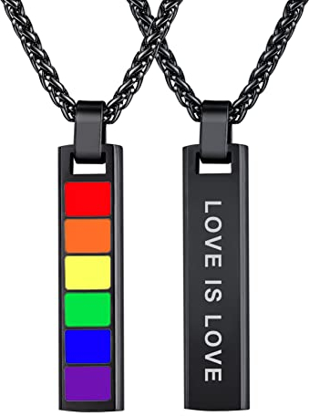 Bandmax LGBT Weizenkette Damen Herren Edelstahl Personalisierte Kette Schwarz LGBT Gay Lesbian Pride Stab Anhänger Rechteck mit 55cm+5cm LGBTQ Accessoires