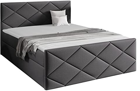 Mirjan24 Boxspringbett Alpiry, Polsterbett mit 2 Bettkästen, Doppelbett mit Polsterkopfteil und Fußteil, Matratze, Topper, Bett für Schlafzimmer (Zetta 305, 180 x 200 cm)