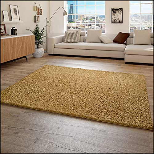 Paco Home Hochflor Teppich Wohnzimmer Shaggy Langflor Modern Einfarbig Ohne Muster, Grösse:120x170 cm, Farbe:Gelb