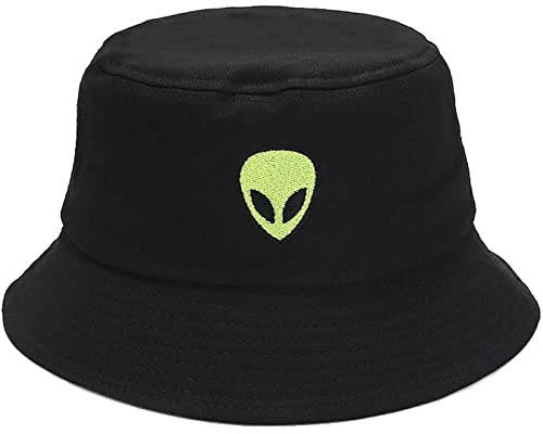 XYIYI Außerirdisches Schwarz Mode Embroidered Fischerhüte Baumwolle Strand Sonnenhut Fischerkappe für Damen Jugendliche
