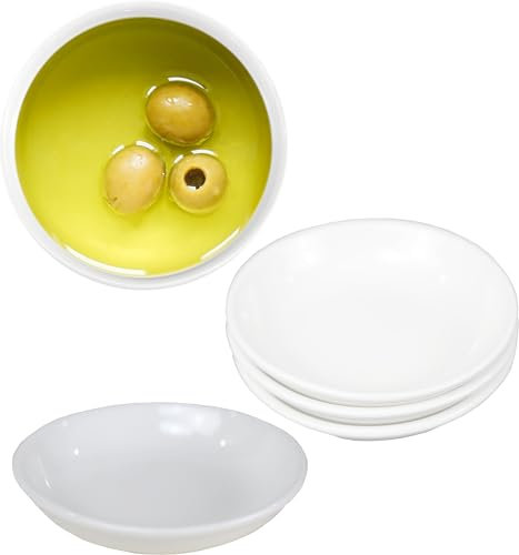 Iconikal Runde Ölschalen oder Untersetzer, Keramik, 10,2 cm Durchmesser, vielseitig für Saucen, Sukkulenten und Untersetzer, Weiß, 4 Stück