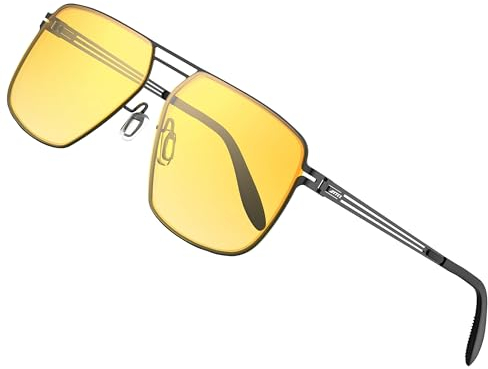 ATTCL Professionelle Nachtfahrbrille, Metall, quadratisch, photochrom, Nachtsichtbrille, gelbe Sonnenbrille für Damen und Herren, 9771 schwarz + Ybianse