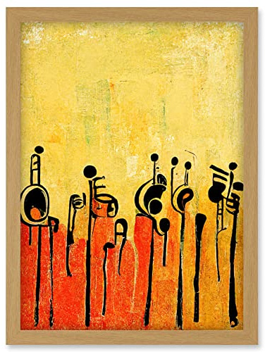 Doppelganger33 LTD Abstract Music Band Figures In Warm Acrylic Tones Musical Artwork Framed Wall Art Print A4