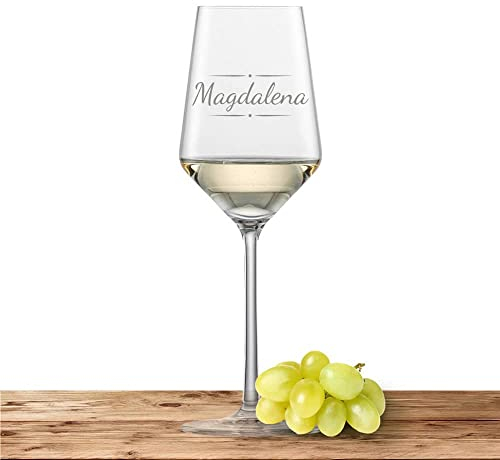 Weißweinglas mit Namen oder Wunschtext graviert - Schott Zwiesel Glas Riesling PURE - Weinglas personalisiertes Geschenk (Verzierung 03)