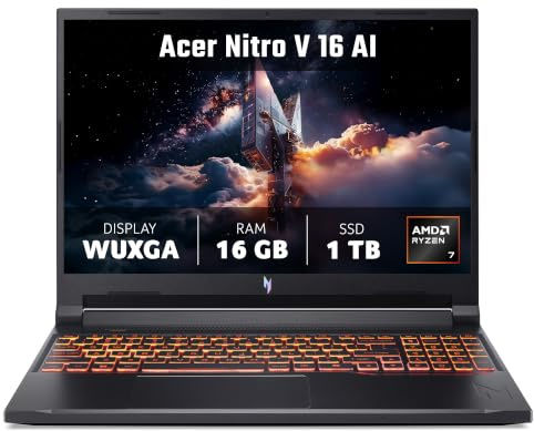 Acer Nitro V 16 AI | Notebook Gaming | AMD Ryzen™ 7 260 | NVIDIA RTX 5050 | 16 WUXGA IPS 180 Hz | 16 GB DDR5 RAM | 1024 GB SSD | Windows 11 Home | Tastiera italiana QWERTY | Alimentatore incluso