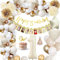 Geburtstagsdeko 1 Jahr, Erster Geburtstag Dekorationen Jungen Mädchen,Beige Weiß Gold Luftballons 1 mit Baby Fotogirlande Foto Banner für Kinder Jungen Mädchen Deko