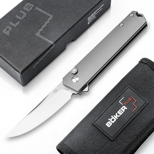 BÖKER PLUS® Kwaiken Push Button Flipper Messer - extrem scharfes Einhand EDC Messer mit Flipper-Klinge - kugelgelagertes 1 Hand Taschenmesser mit Titan-Griff - taktisches EDC Einsatzmesser mit Clip