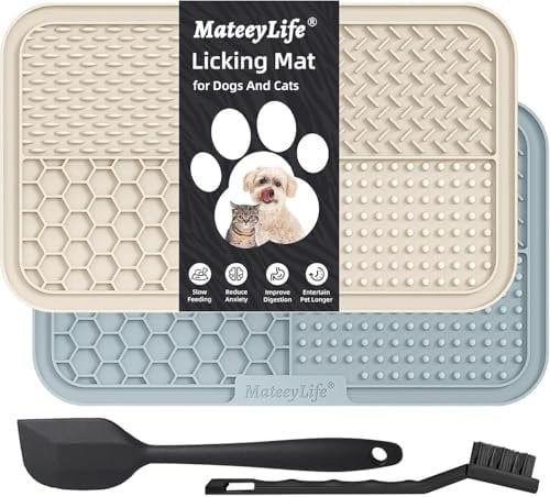 MateeyLife 2PCS Tapis de léchage Chien avec ventouses - Tapis Anti-Glisse Alimentation Humide/Sèche, Surface Alvéolée Lavable Apaisant Anxiété Chien/Chat, Tapis de Distribution pour Croquettes