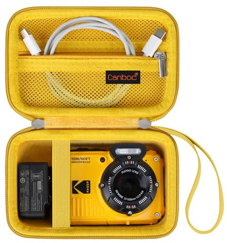 Canboc étui Portable pour Appareil Photo numérique Robuste et étanche Kodak Pixpro WPZ2, Sac Photo sous - Marin, Poche Mesh pour câble USB,Jaune