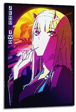 ELedvb Kiss of The Wings Zero Two Retro-Anime-Poster, Leinwand-Poster, dekoratives Gemälde, Leinwand-Wandposter und Kunstdruck, modernes Familienschlafzimmer-Dekor-Poster, 60 x 90 cm
