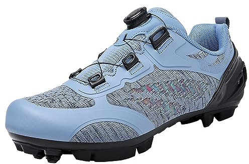 PENXZT Zapatillas de Ciclismo MTB para Mujer Compatible Con Calas SPD y Pedal de Bloqueo, Cordón Rápido, Al Aire Libre, Azul, 36 EU