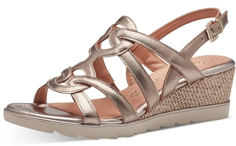 MARCO TOZZI Damen Sandalen mit Keilabsatz mit Verstellbarem Riemen aus Leder