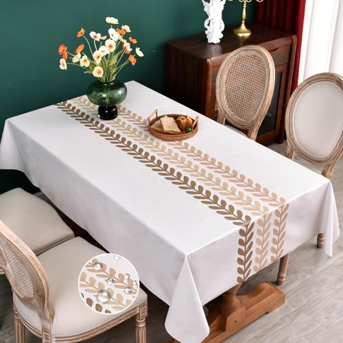Plenmor Wachstuchtischdecke PVC Tischdecke Plastik, Tischdecke Outdoor eckig Table Cloth Waterproof Abwischbare Tischtuch Dining Table Cover (137 x 275 cm, Kaffeeblätter)
