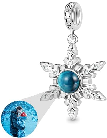 GNOCE Charm Anhänger Projektion Schneeflocke Personalisierter Foto Anhänger für Charm Armband Schmuck Geschenk für Damen Herren