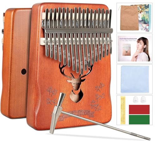 DHinkyoung Kalimba 17 Keys, Portable Mbira Thumb Piano, Calimba Instrument with Study Instruction and Tune Hammer, Solid Mahogany Finger Piano Gift for Kids and Adults Beginners (Reindeer)