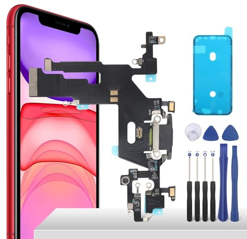 YHX-OU Conector de Carga para iPhone 11 A2221 A2111 A2223 Dock Connector Flex Cable Charger Port Micrófono Audio Jack Flex Cable + Adhesivo Impermeable + Herramientas