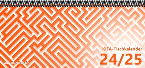 KiTa - Tischkalender 2024/25: XXL-Tischkalender, Bunt-Kalender Labyrinth orange 14,5 x 32,5 cm