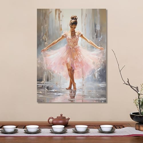 Modernes Ballerina-Bild – Ballett-Leinwand-Kunst, Frau, Gemälde, Ballett-Kunstwerk für Wandtanz-Poster, 50 x 70 cm/20 x 28 Zoll, mit Rahmen