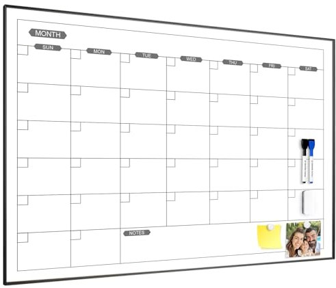 ARCOBIS Trockenlöschbarer Kalender für die Wand, 90 x 60 cm, magnetischer, monatlicher Whiteboard-Kalender, trocken abwischbarer, tragbarer hängender Whiteboard-Planer für To-Do-Liste, Schwarz