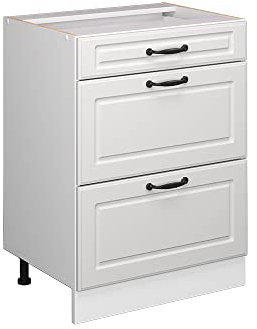 Vicco Küchenunterschrank R-Line, Weiß Landhaus/Weiß, 60 cm mit Schubladen, AP Eiche