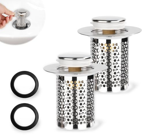 2 filtri di scarico a pavimento in acciaio inox, design corto, multifunzione, filtro di scarico pop-up, per bagno, vasca da bagno, lavandino, filtro di scarico per cucina, bagno