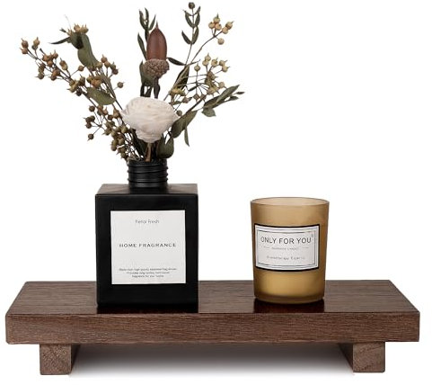 Small Wood Tray Pedestal Stand Farmhouse Bathroom Decor Decorative Wooden Riser Kitchen Soap Dish Holder for Vanity, Counter, Sink, 10 x 4.5 - Walnut