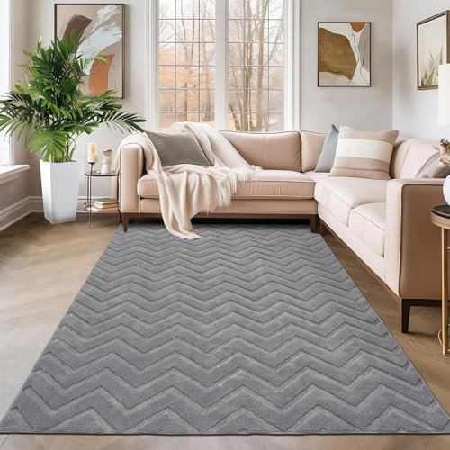 SHACOS Grau Teppich Wohnzimmer Kurzflor 120x160 cm Modern Waschbarer Teppich Schlafzimmer Weich Wohnzimmerteppich Hoch-Tief-Effekt 3D Effekt rutschfeste Teppiche für Kinderzimmer, Esszimmer